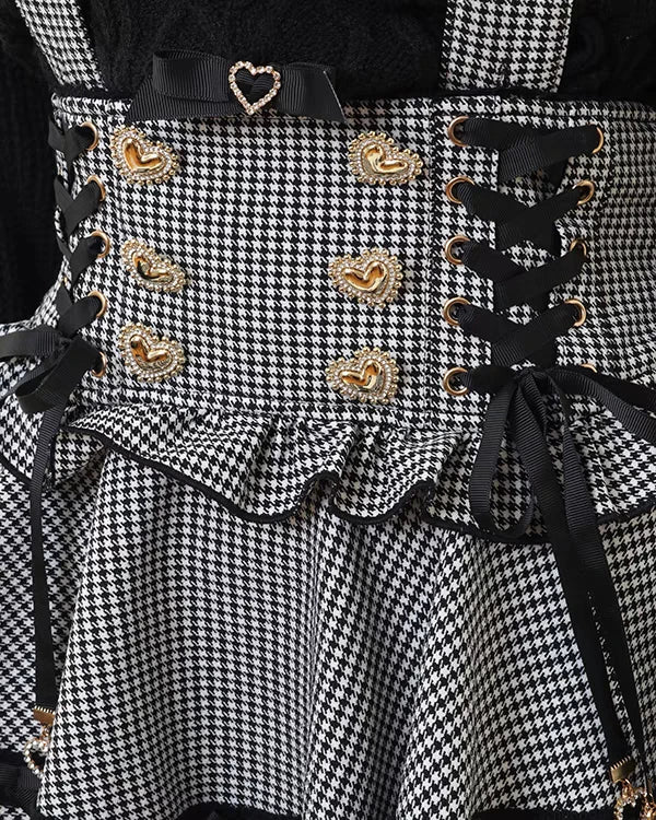 Original Japanese Mines Lolita Strap Skirts Women High Waist and Thin Frilly Pleated Skirt College Style Liz Girl Plaid Skirt