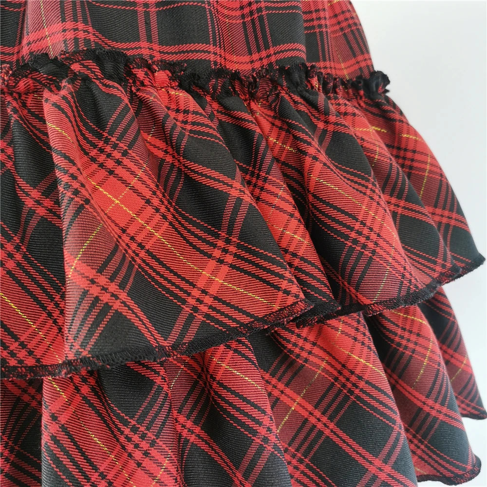 Pink Skirt Japanese College Style Youth Girl Plaid Skirt Female High Waist Slim Lolita Cosplay Y2k Skirt Goth Skirt