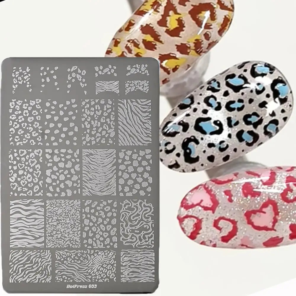 1Pcs Sexy Leopard Print Nail Stamping Plate Animal Skin Texture Nails Template 14.5x9.5cm Stainless Steel Manicure Print Stencil