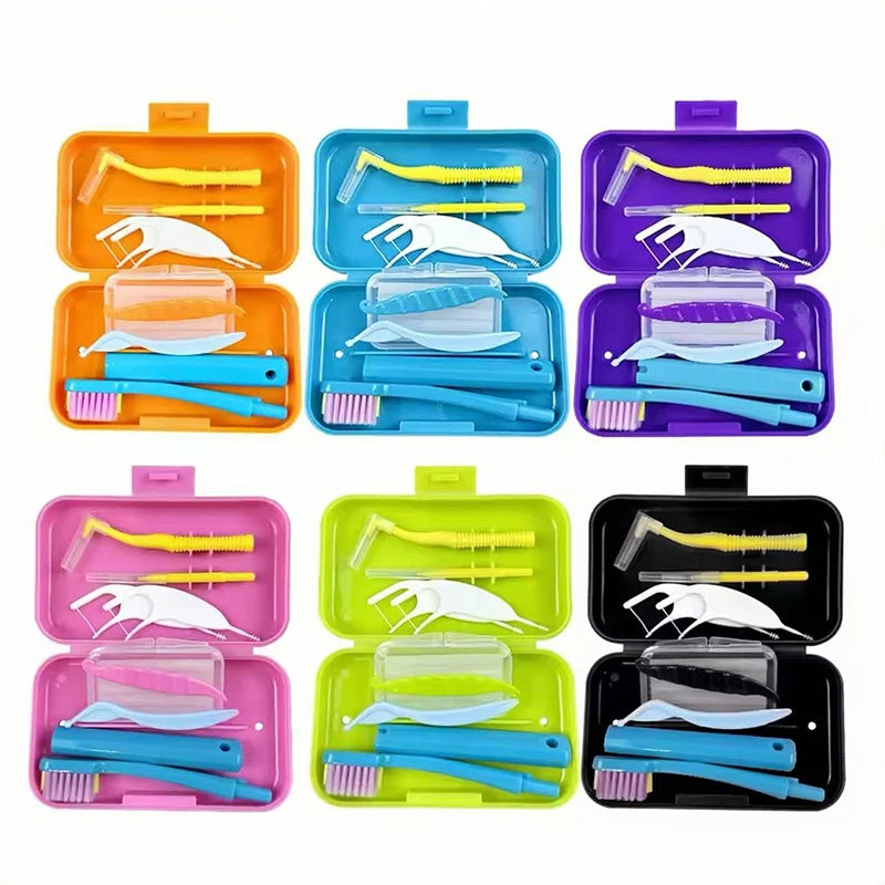 Dental Cleaning Care Kits Orthodontic Oral Care Foldable Brush Interdental Brush Ortho Wax Portable Travel Case Clean Hygiene