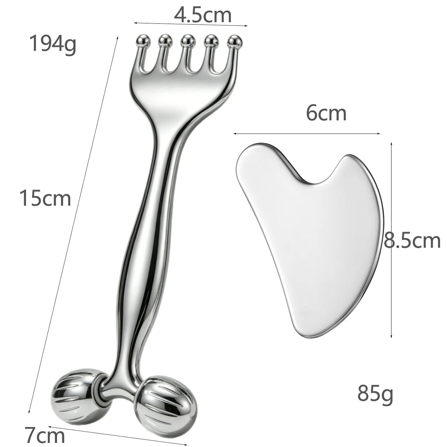 Stainless Steel Face Roller & Gua Sha, Facial Massager with Scalp Comb, Skin Lifting & Puffiness Reducing Massage Tools for Face
