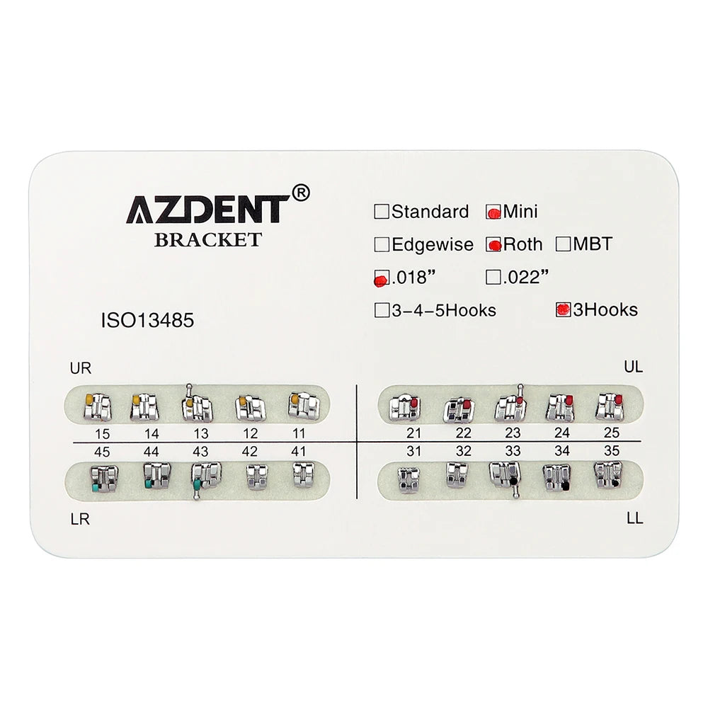 1pack AZDENT Dental Orthodontic Brackets  Mini / Standard Roth / MBT / Edgewise 022/018 Slot Hook 3/345