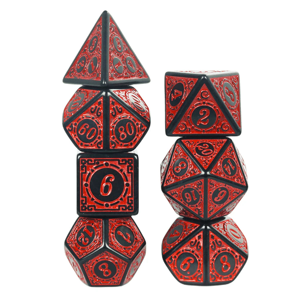 DNDGame Polyhedral Dice Set with Textures Pattern 7pcs of D4 D6 D8 D10 D% D12 D20 for RPG Board Game Accessories