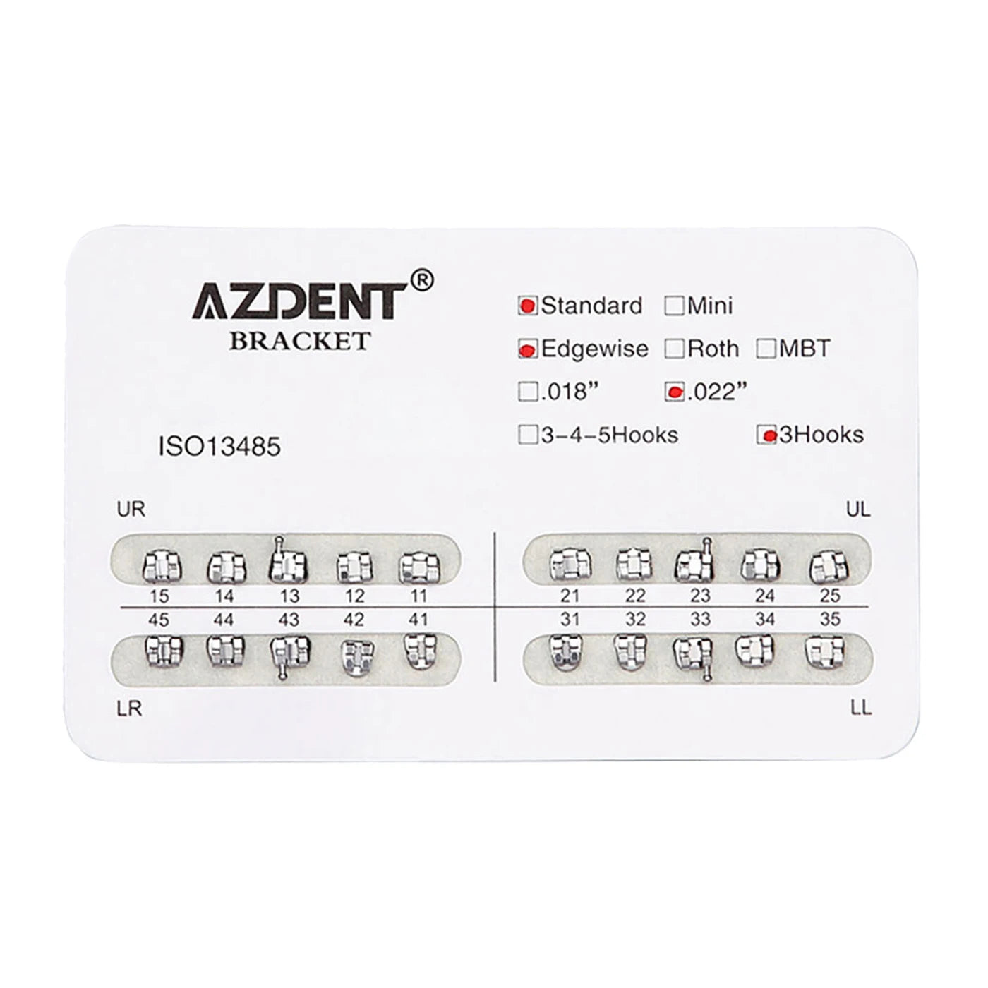 1pack AZDENT Dental Orthodontic Brackets  Mini / Standard Roth / MBT / Edgewise 022/018 Slot Hook 3/345