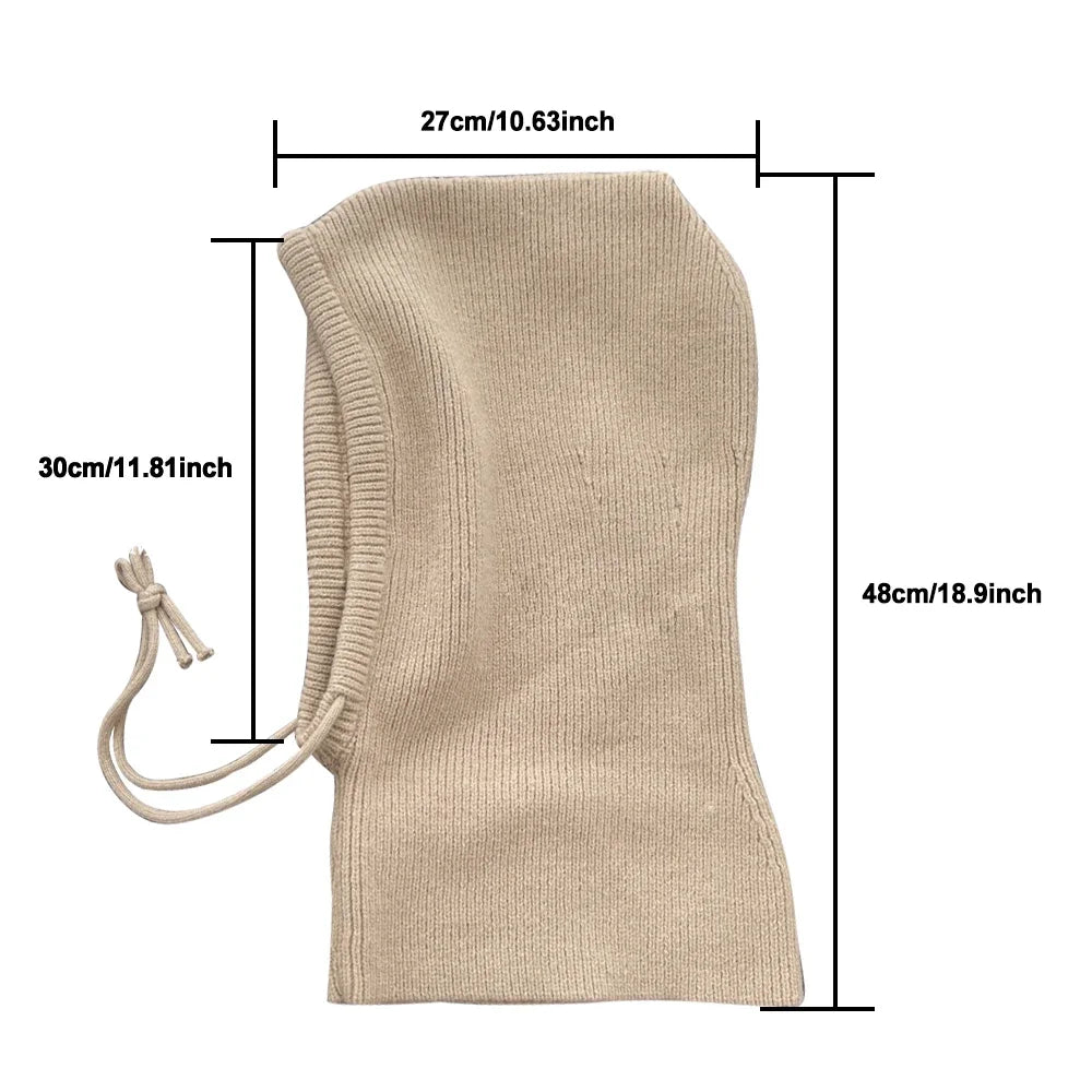 Winter Balaclava Hats For Men&Women Unisex Knitted Hooded Caps Outdoor Warmer Drawstring Hats One-Piece Neck Collar Beanies Cap