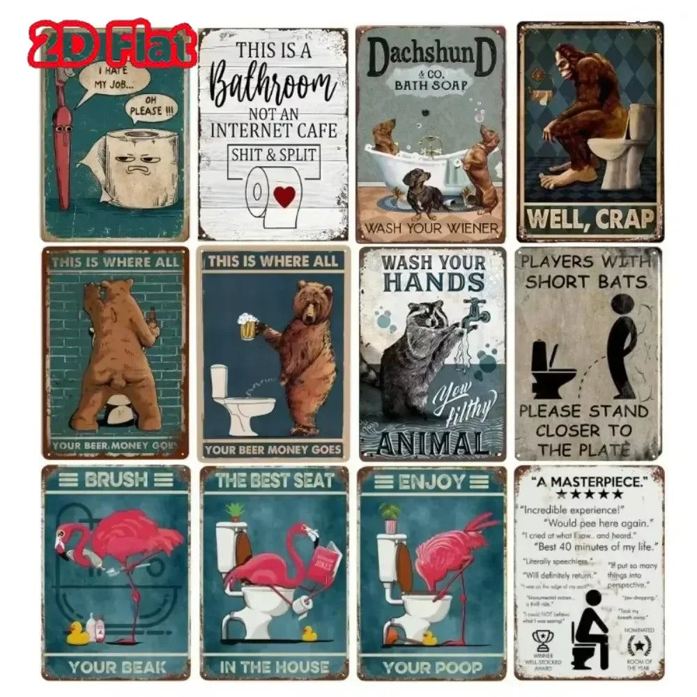 Bar tin painting，Alluring Funny Tin Sign - Retro - Style Toothbrush & Toilet Paper Tin Sign,Designed for Inviting Bathroom