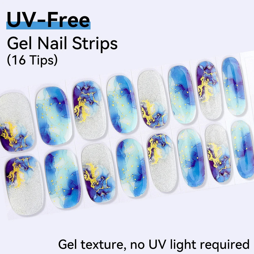 UV FREE Fully Cured Gel Nail Strips 16/22 Tips Self Adhesive Gel Nail Stickers DIY Nail Art Manicure DON'T NEED UV LAMP