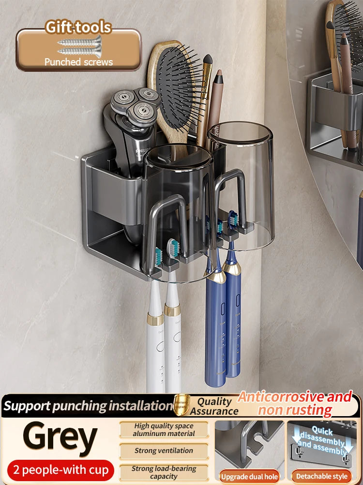 Toothbrush Holder Toothpaste Holder Electric Toothbrush Holder Space Aluminum Punch-Free Toilet Bathroom Shelf Rack