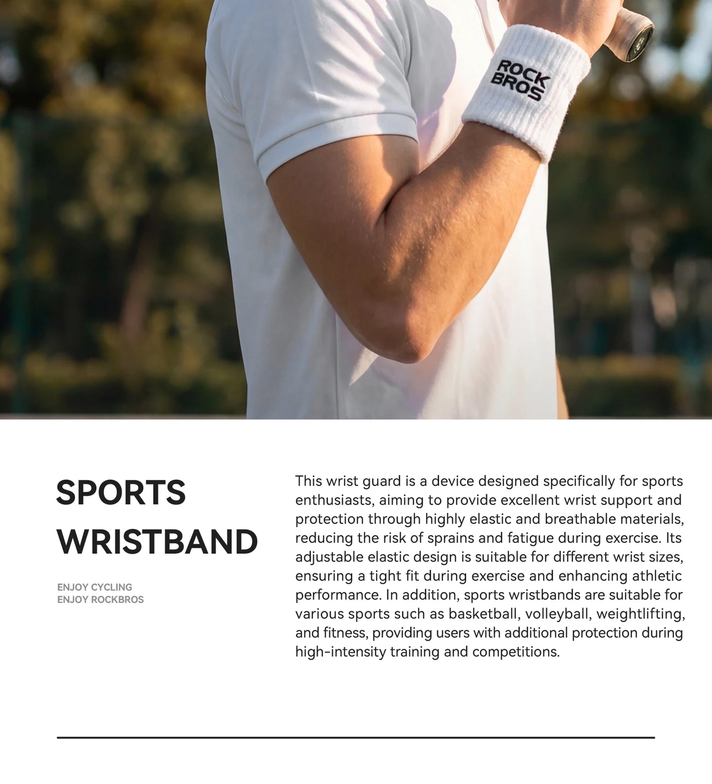 ROCKBROS Adjustable Wrist Support Brace Sweatbands Sports Wristband Wicking Athletic Sweatband for Tennis, Basketball, Running