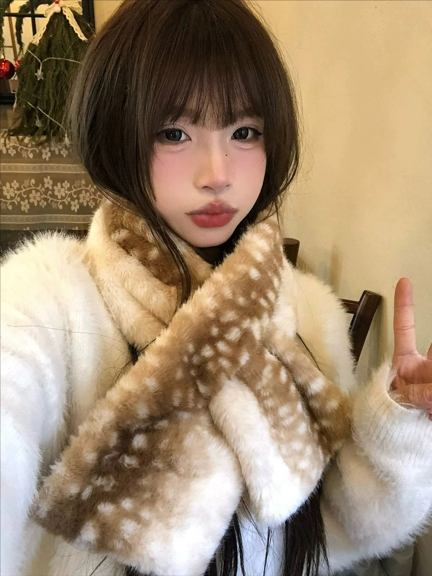 Winter Harajuku Elk Plush Scarf Christmas Gift Padded Warm Scarf Caps Set Cosplay Cute New Year Decoration Accessories