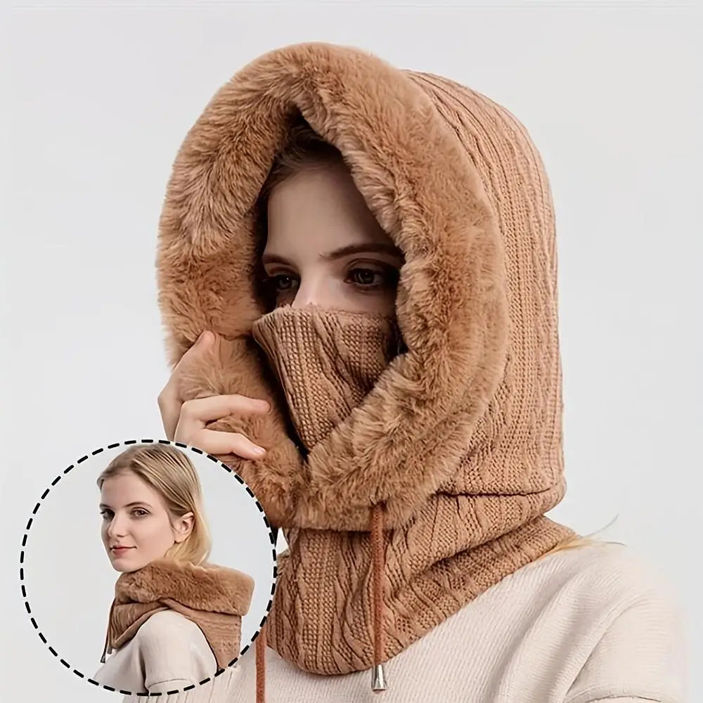 Winter hat, outdoor cycling headwear, anti cold skiing hat, integrated windproof hood with warm neck mask