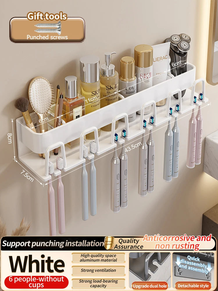 Toothbrush Holder Toothpaste Holder Electric Toothbrush Holder Space Aluminum Punch-Free Toilet Bathroom Shelf Rack