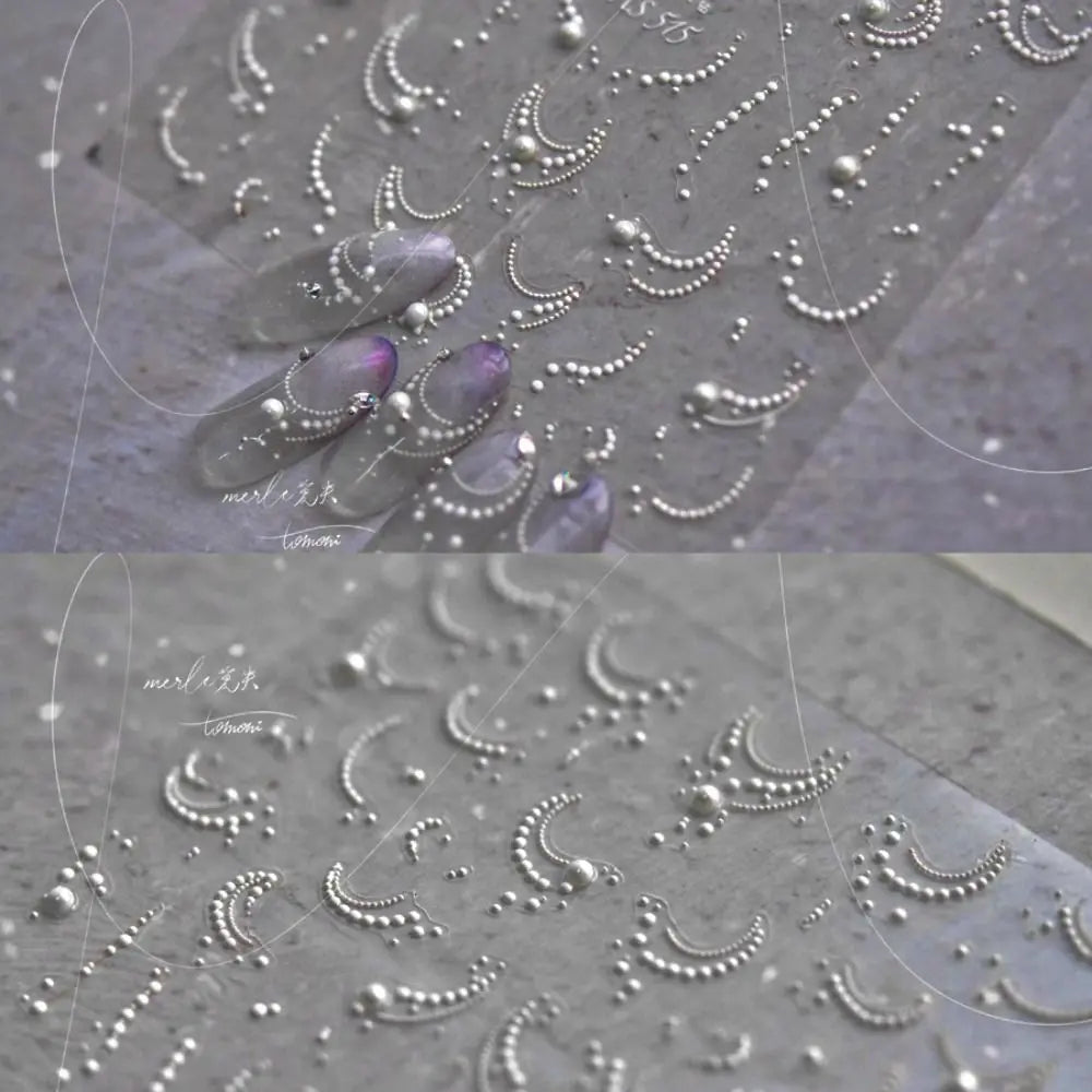French Tips Nail Stickers 3D Pearl Lines Sliders Decals Manicure Adhesive Gel Nail Art Decorations