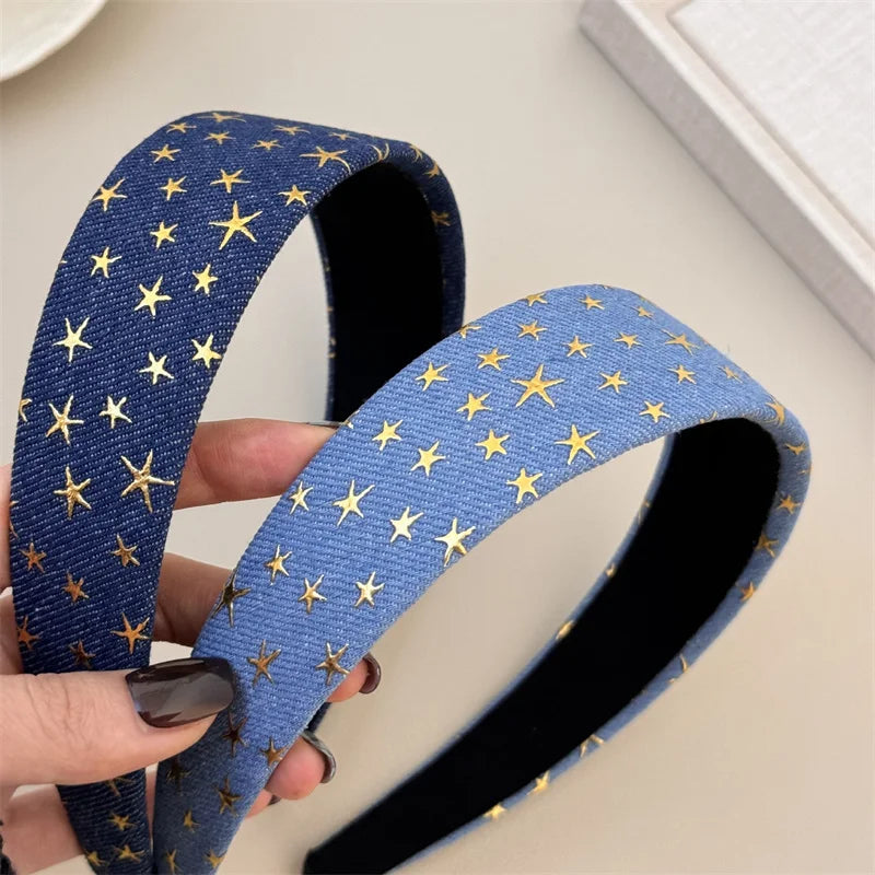 1/3pcs Knotted Print Denim Cloth Headband for Women Girls Shopping Face Wash Hair Hoop Simple Denim Headpiece