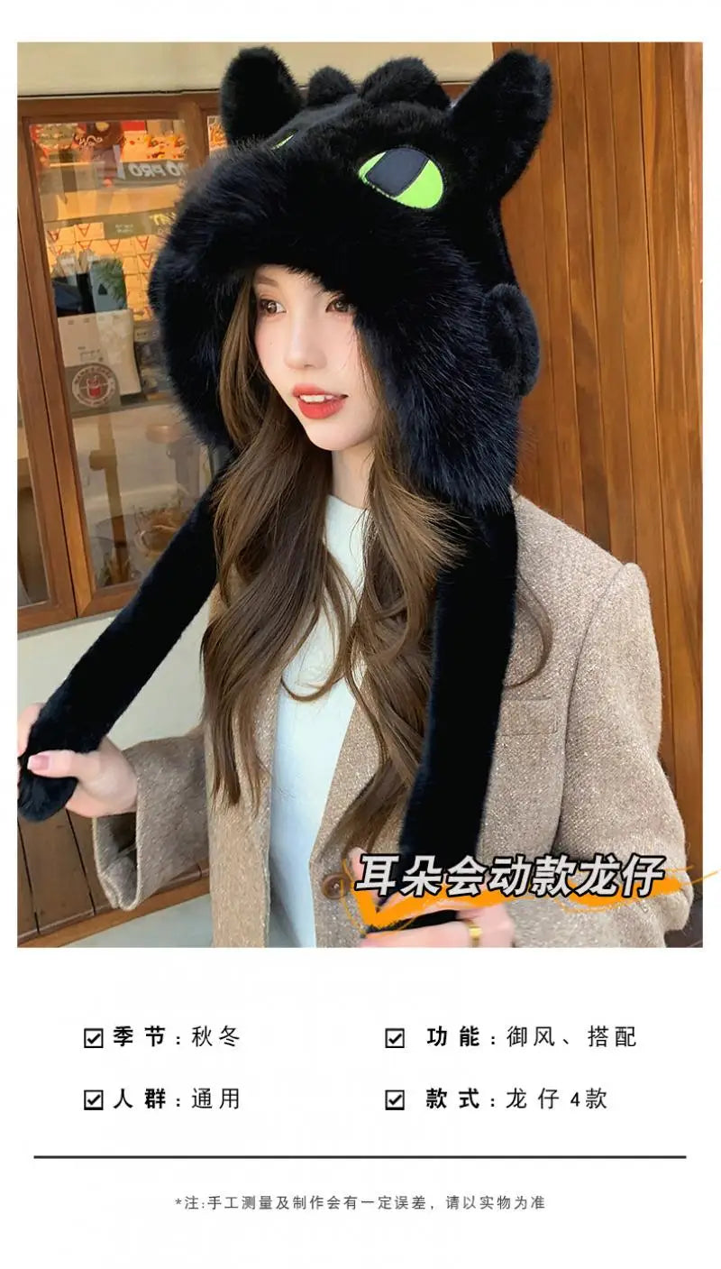 Anime Toothless Creative Hats Winter Warm Plush Hat Comfort Ear Protection Fashion Cute Accessories Cosplay Birthday Gift