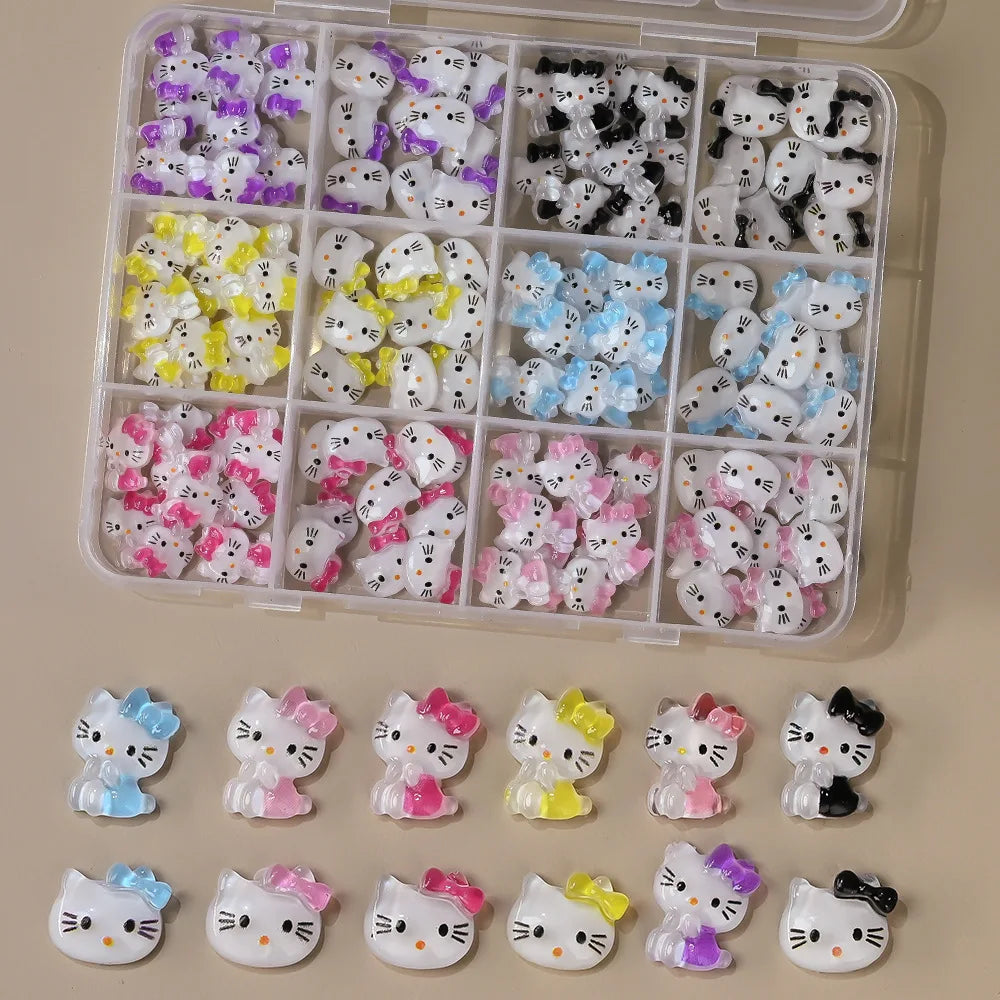120PCS Boxed Mixed Sanrio Nail Charms Kuromi Cinnamoroll My Melody Resin Nail Decor DIY Manicure Nail Art Accessories
