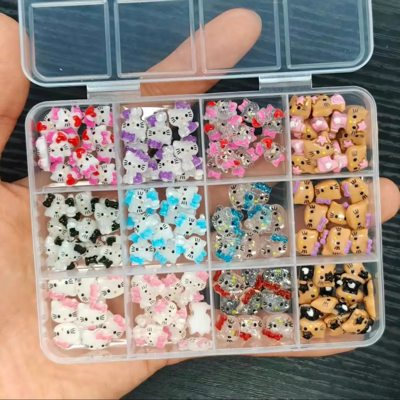 120PCS Boxed Mixed Sanrio Nail Charms Kuromi Cinnamoroll My Melody Resin Nail Decor DIY Manicure Nail Art Accessories