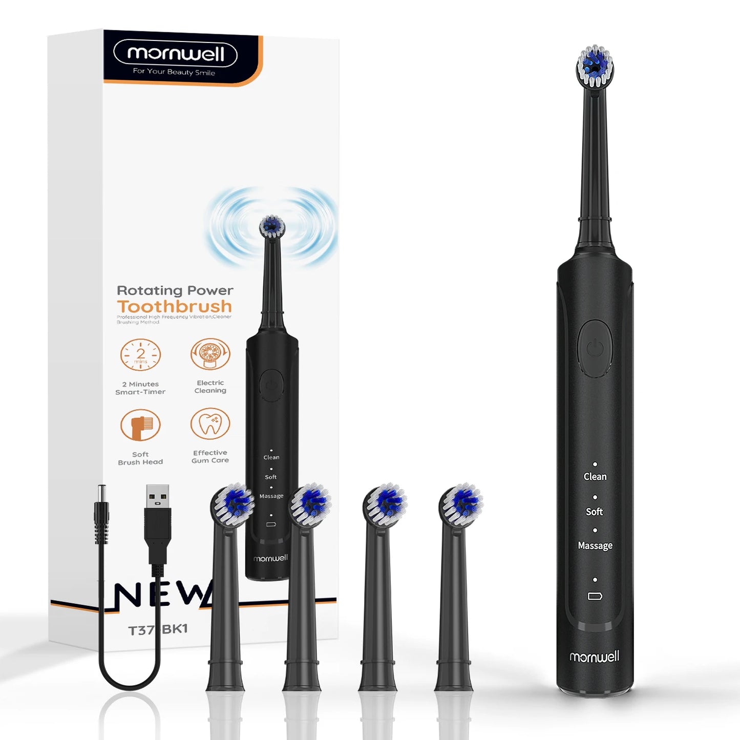 Electric Toothbrush for Adults Rechargeable T37 Sonic Toothbrush with 3 Modes IPX7 Waterproof 40,000 VPM Motor With 4 Brush Head