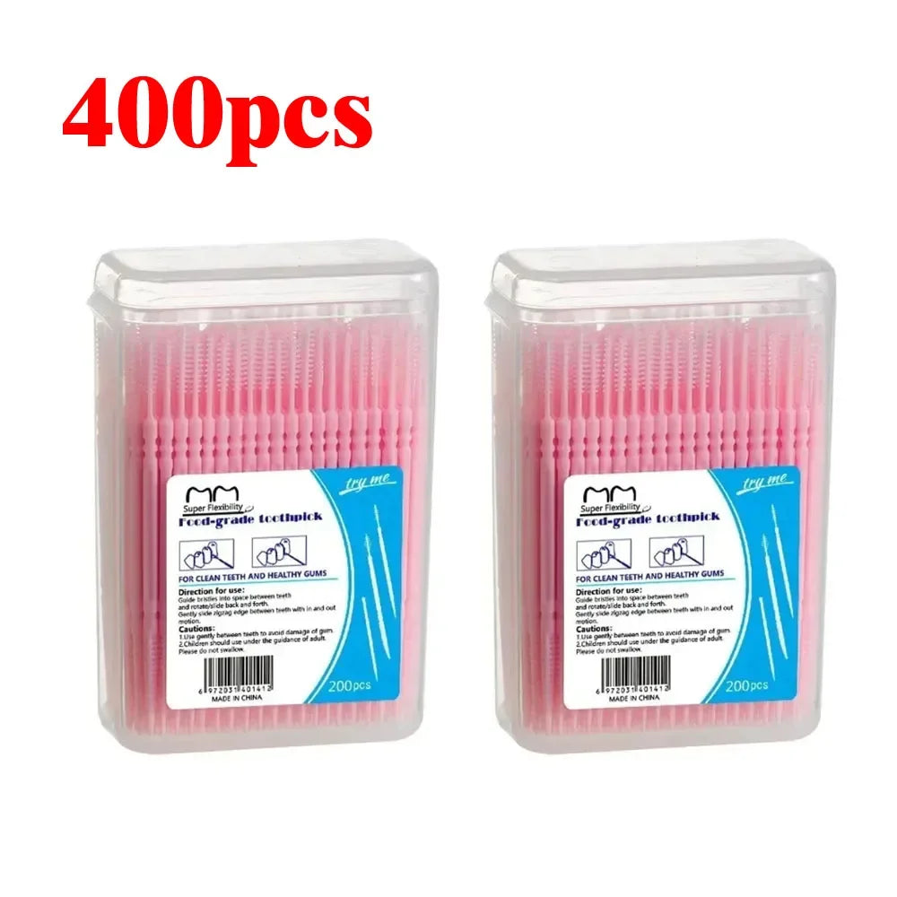 100/200/400/1000pcs Toothpick Brush Boxed Plastic Toothpick Disposable Household Interdental Brush Teeth Picking Dental Floss