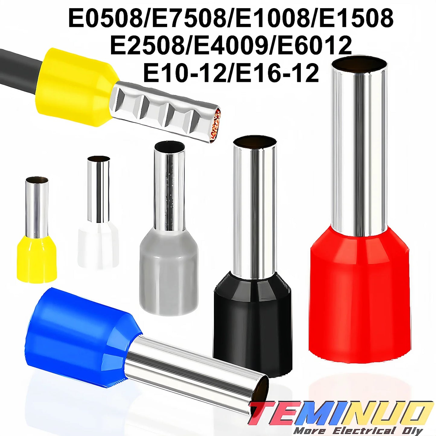 100PCS Insulated Cord End Terminals, AWG 22-6 Wire Ferrules Crimp Connectors, E7508/E1008/E1508/E2508/E4009/E6012/E10-12/E16-12