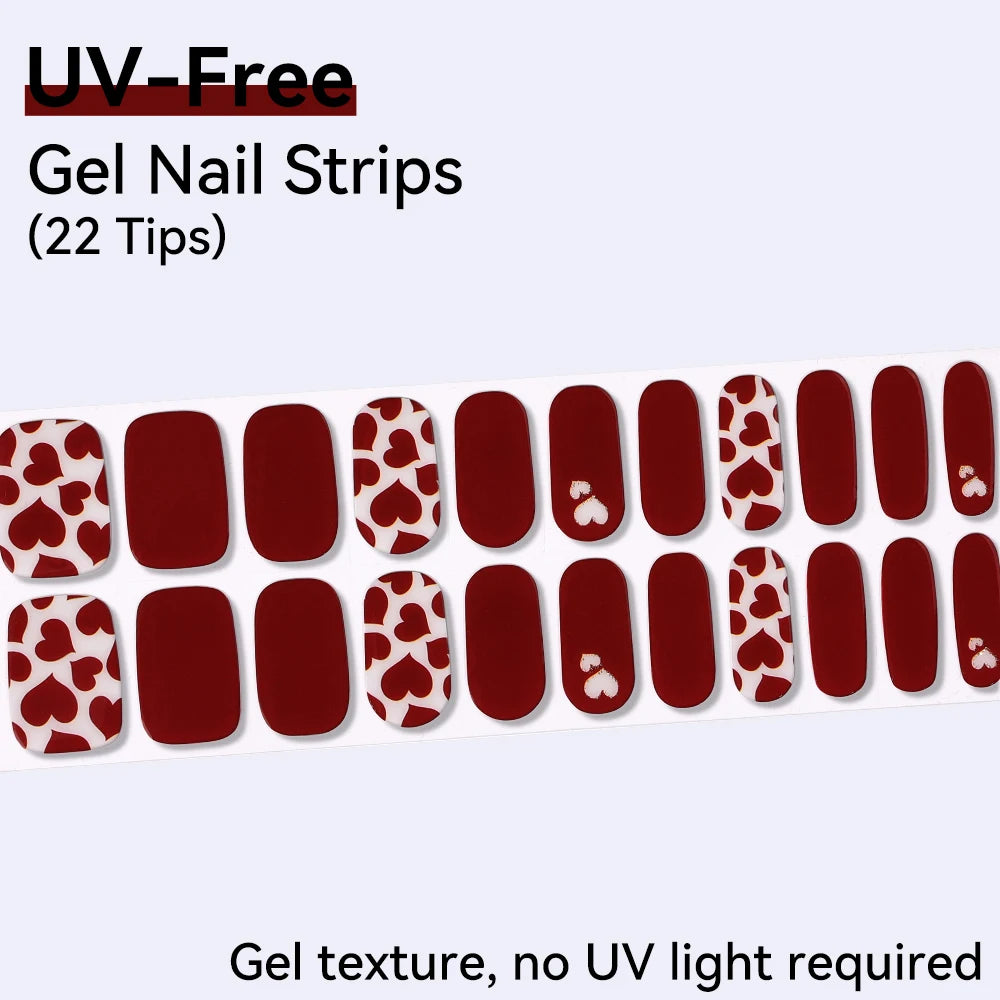 UV FREE Fully Cured Gel Nail Strips 16/22 Tips Self Adhesive Gel Nail Stickers DIY Nail Art Manicure DON'T NEED UV LAMP