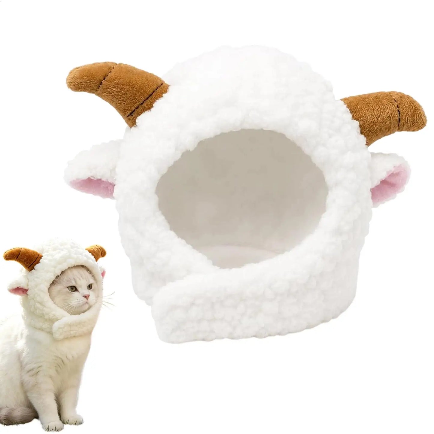 Cute sheep Hooded Pet Cat Dog Accessories Cosplay Cat Hat Winter Lovely New Year Puppy Headgear Soft Velvet Pets Supplies