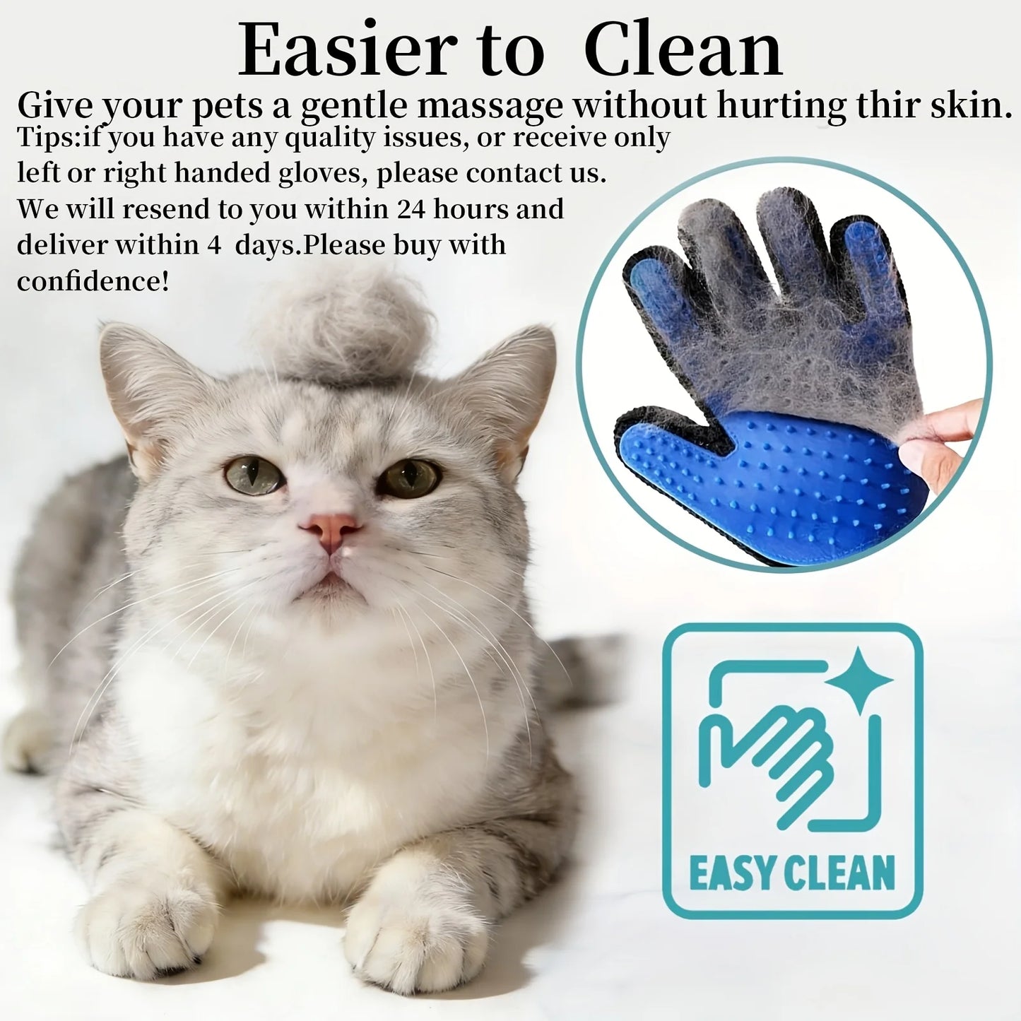 2PCS Pet Grooming Gloves, Massage Deshedding Brush for Dogs Cats, Efficient Tool to Remove Loose Pet Fur