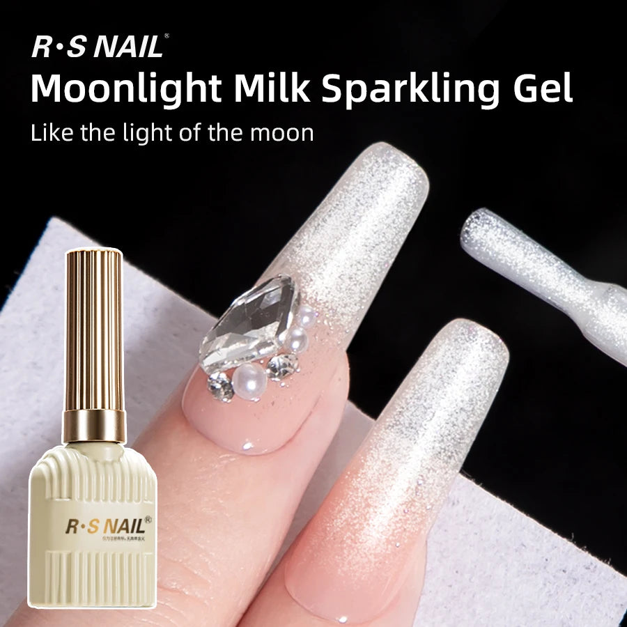 RSNAIL Milky White Nail Gel Polish Sparkling Moonlight Flash Gel Polish High Gloss Sparkling White Summer SoakOff UV LED Varnish