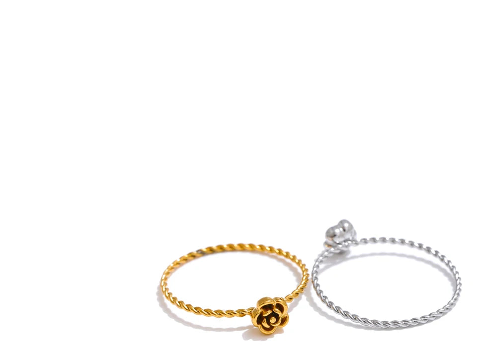 Yhpup 678# Popular Stainless Steel Metal Cast Small Flower Ring Waterproof Fashion Finger Jewelry 18K PVD Plated Wholesale