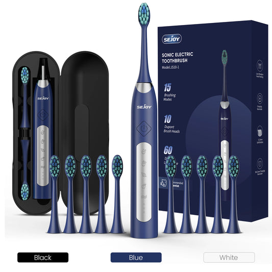 Sejoy Electric Sonic Toothbrush 5 Model with 10 pcs Replacement Heads Rechargeable Waterproof Electronic Tooth Brushes