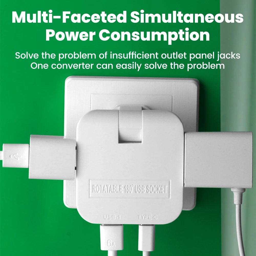 180° Rotatable Travel EU Extension Socket 3-in-1 Universal Power Converter European Standard Wireless Outlet Adapter 250V 2500W