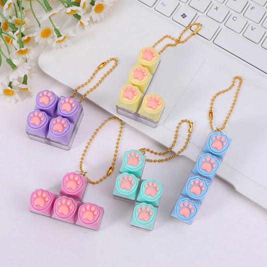 Silicone Cat Paw Keychain Stress Relief Toy for Keyboard Lovers Portable Fidget Keyring Gifts Press Button Anxiety Relief
