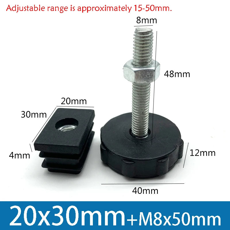 1-10Pcs Table Leg Plug With Nut and Adjustable Feet M8/M0x50/100mm Black Square/Round Furniture Rack Height Adjustable Foot Cup