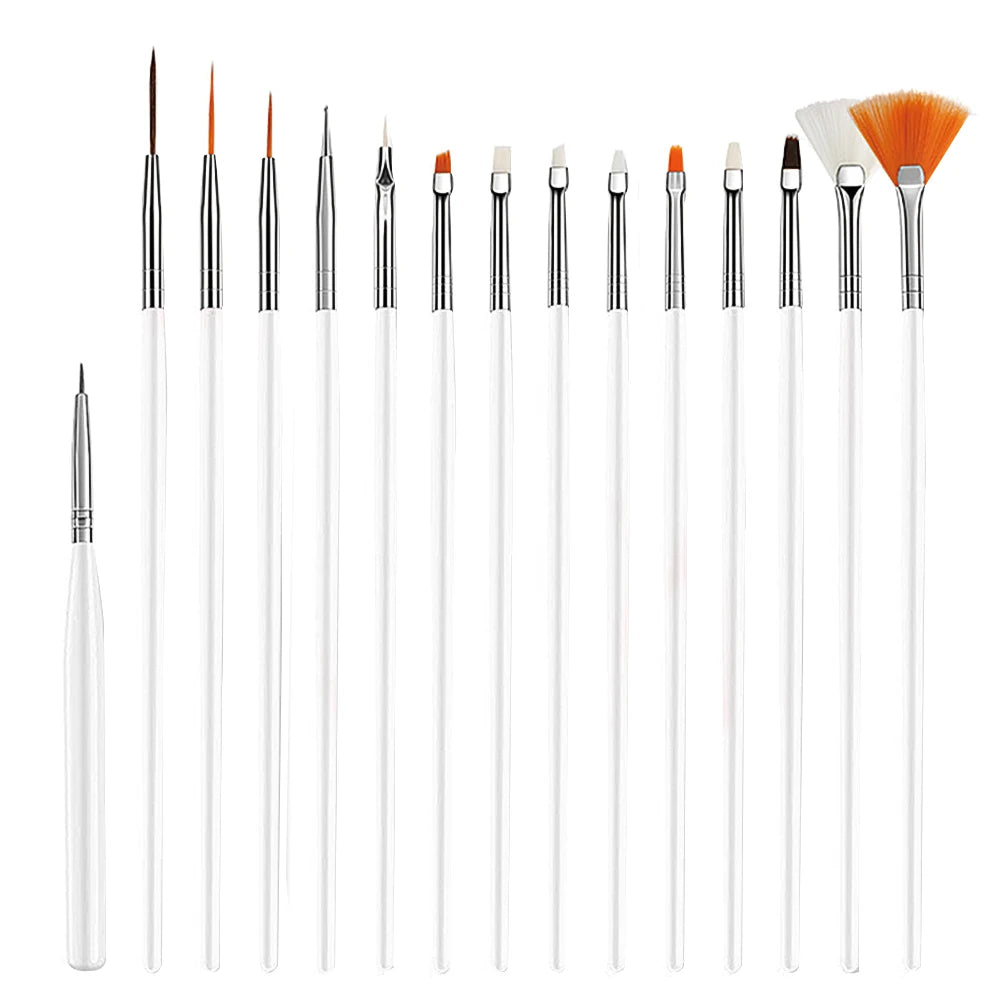 15Pcs Nail Art Brush Set Multifunctional Liner Brushes Detailing Brushes and Cleaning Tools Suitable for Gel Polish Art and DIY