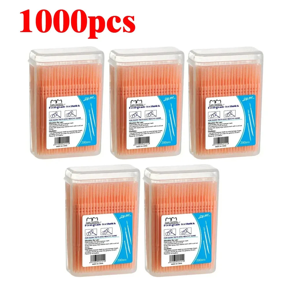 100/200/400/1000pcs Toothpick Brush Boxed Plastic Toothpick Disposable Household Interdental Brush Teeth Picking Dental Floss