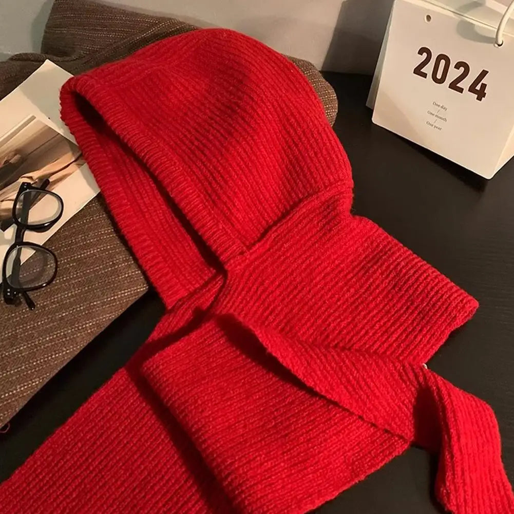 Winter Hats for Women Knitted Polyester Hooded Scarf Hat for Women Balaclava Knit Skull Cap Beanie Hat
