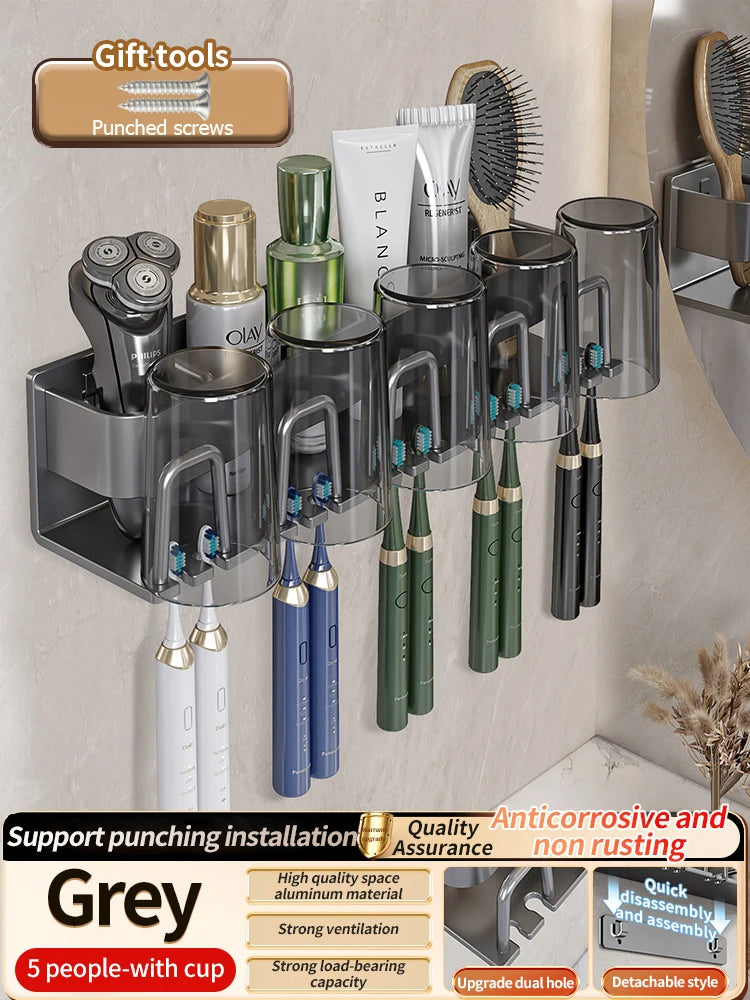 Toothbrush Holder Toothpaste Holder Electric Toothbrush Holder Space Aluminum Punch-Free Toilet Bathroom Shelf Rack
