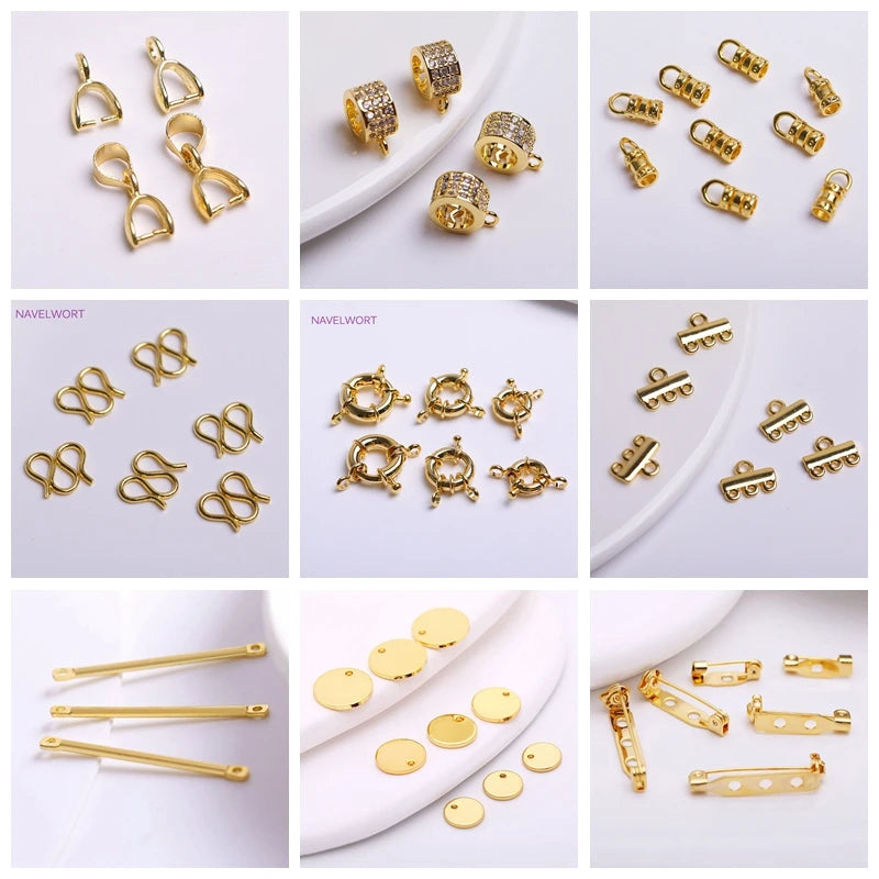 18K Gold Plated Brass With Center U-Bar And Open Ring Cable Chain Ear Thread Ear Wire Earrings DIY Earring Making Supplies