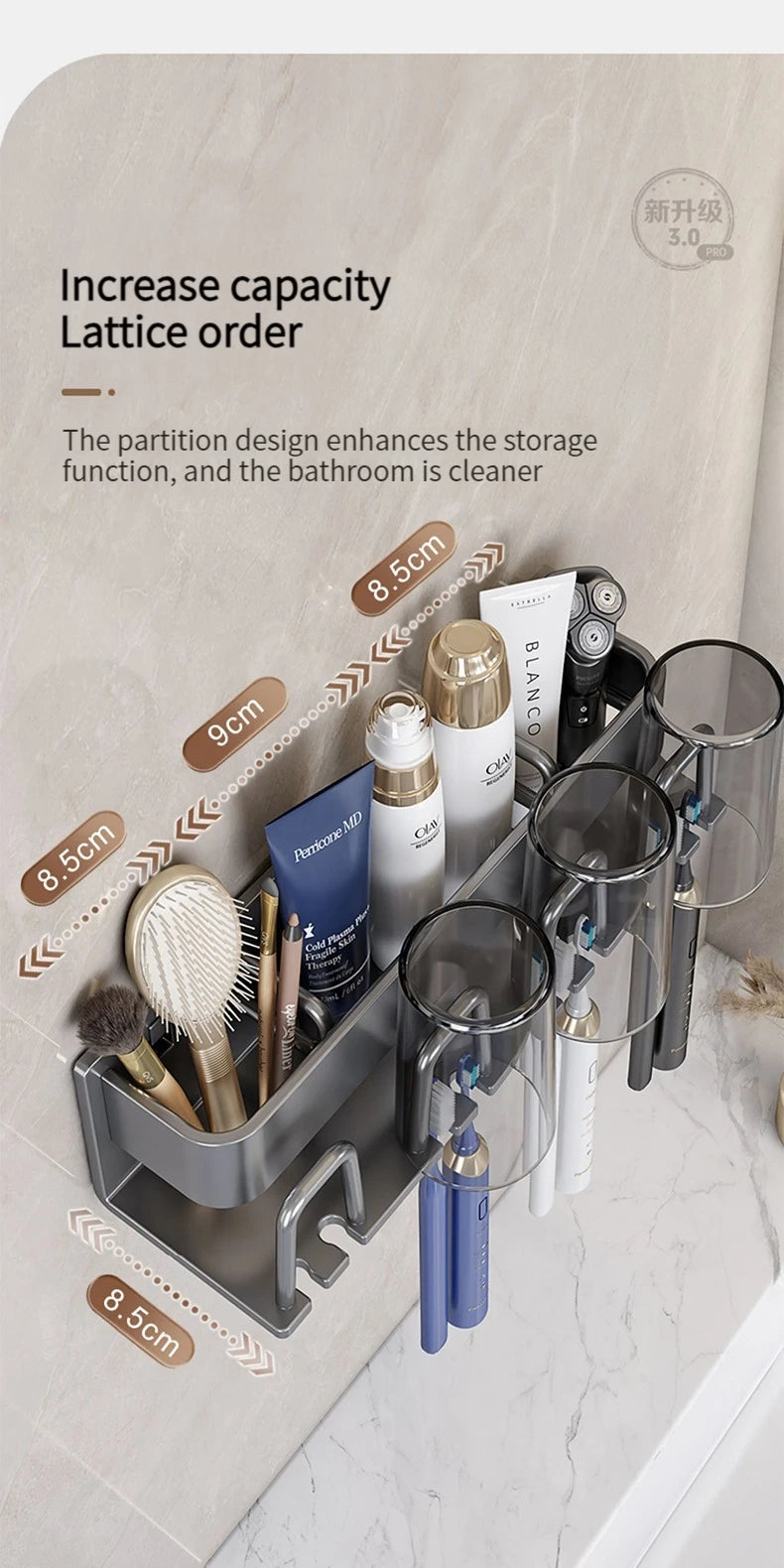 Toothbrush Holder Toothpaste Holder Electric Toothbrush Holder Space Aluminum Punch-Free Toilet Bathroom Shelf Rack