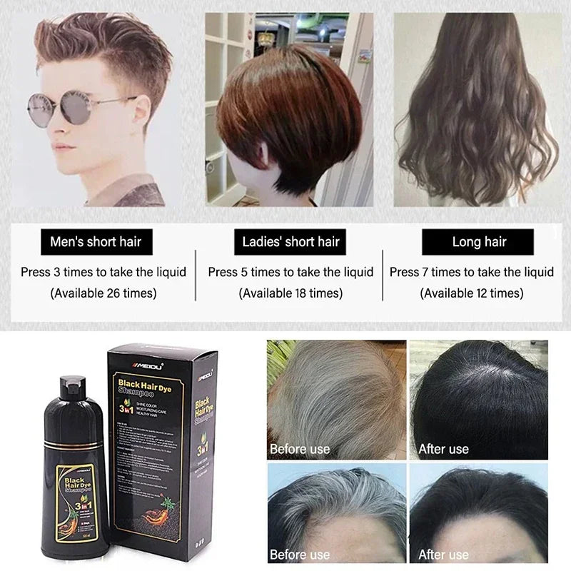 3 In 1 Instant Coloring Shampoo 500ml Natural Black Color for Men Women Hair Dye Herbal Brown Purple Hair Dye Shampoo