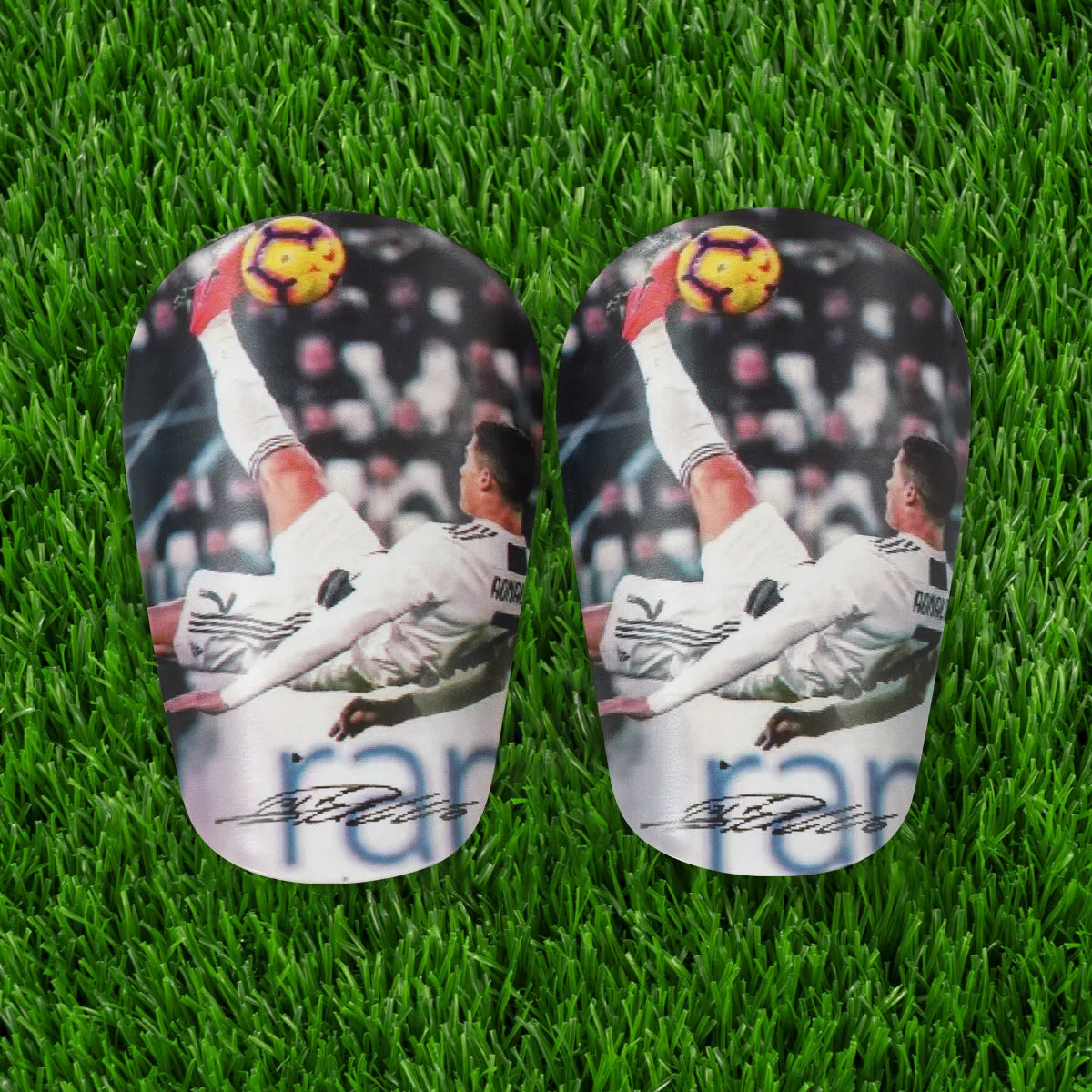 1 Pair of Mini Football Shin Guards - Ultra Small Protective Gear for Men & Women, Blue & White Cracked Ice Design, pp Material