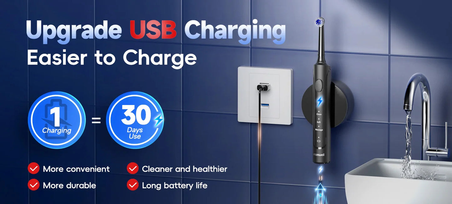 Electric Toothbrush for Adults Rechargeable T37 Sonic Toothbrush with 3 Modes IPX7 Waterproof 40,000 VPM Motor With 4 Brush Head