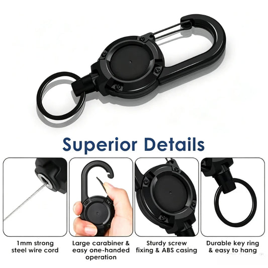 Retractable Heavy Duty Pull Reel Carabiner Strong Steel Wire Rope Buckle Spring Key Ring Outdoor Sporty Attachment Keychain Tool
