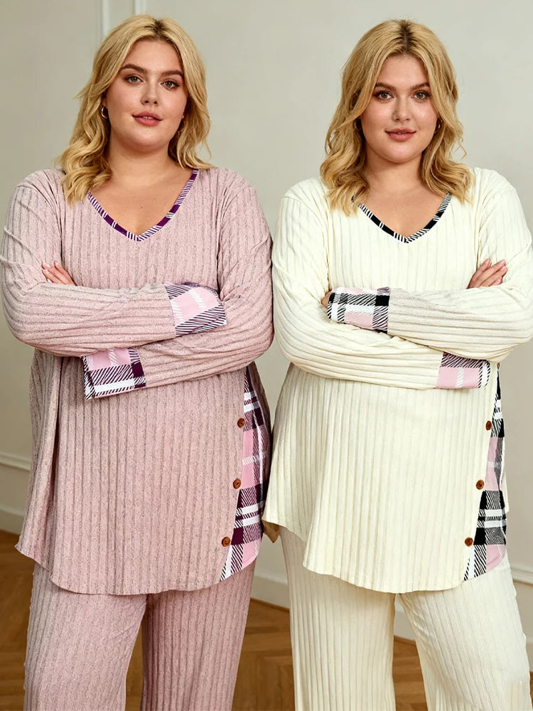 Clearance Plus Size Women's Sweater Winter Large Size Color Block V-Neck Pullover Warm Big Size Female Clothing Strip Splice Top