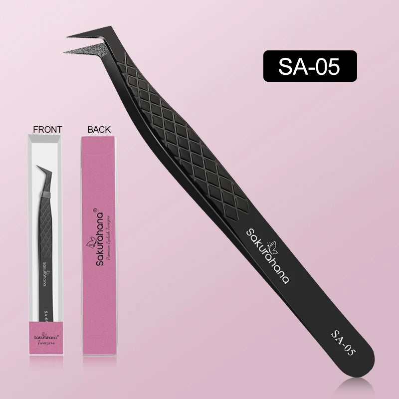 SAKURAHANA High-end Eyelash Tweezers Black Fiber Tip For Lash Extensions Mega Volume Mink Lashes Tool Straight Head Curved Tip