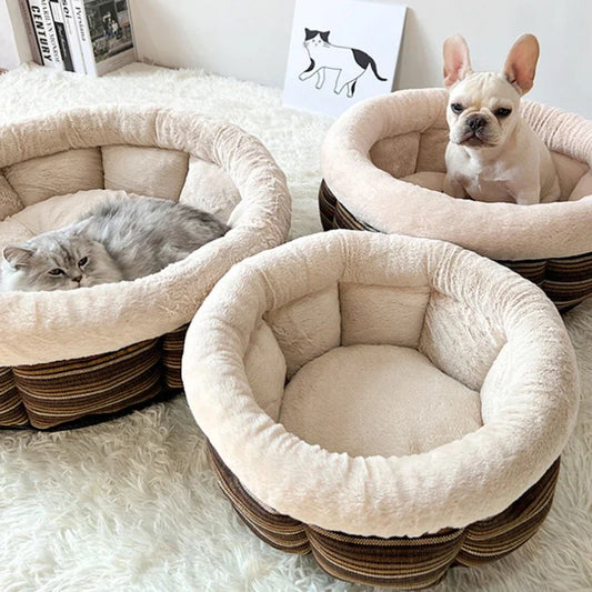 Soft Round Pet Beds for Small Medium Large Cats Winter Warm Puppy Sofa House Washable Non-Slip Base Pet Deep Sleeping Kennels