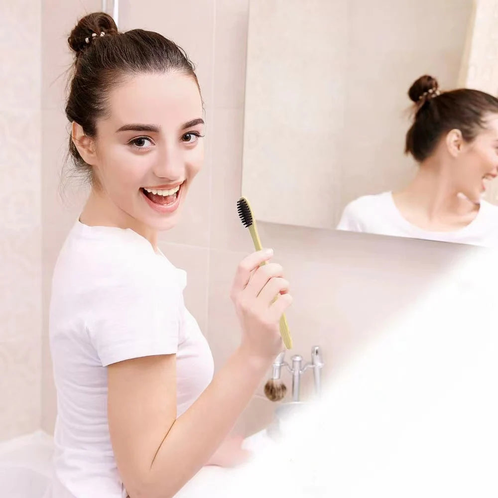 10Pcs Bamboo Toothbrush Eco Friendly Wooden Tooth Brush Soft Bristle Tip Charcoal Adults Oral Care Toothbrushes Hotel Travel