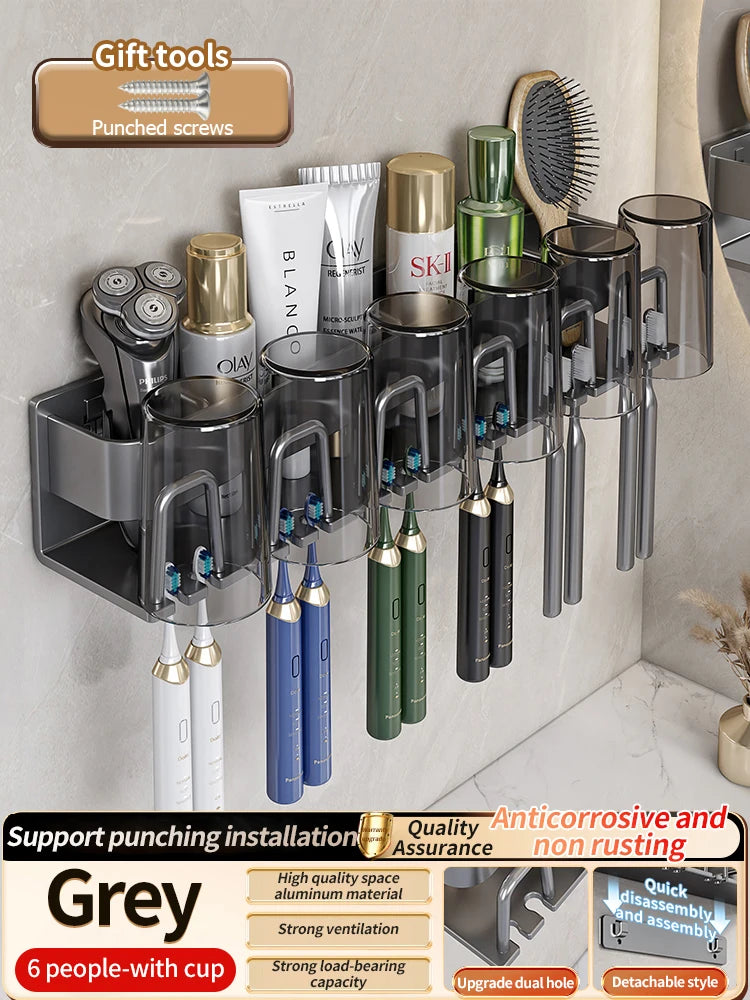 Toothbrush Holder Toothpaste Holder Electric Toothbrush Holder Space Aluminum Punch-Free Toilet Bathroom Shelf Rack