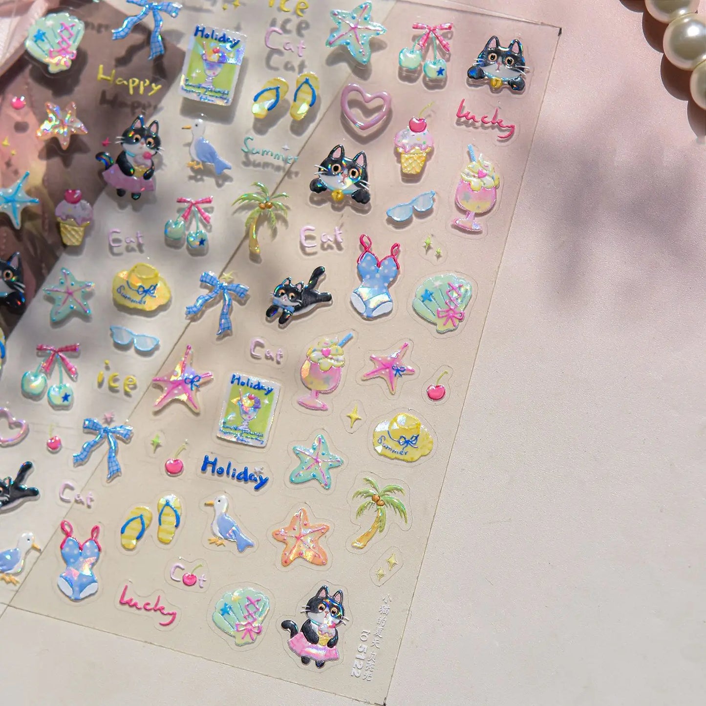Sweet Summer Delicious Watermelon Ice Cream 5D Nail Art Sticker Elegant Bowknot Cool Ice Square Jelly Nail Decals for Manicure