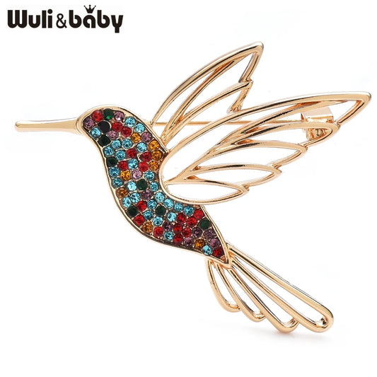 Wuli&baby Lovely Shining Hummingbird Brooches For Women Unisex 2-color Rhinestone Bird Party Office Brooch Pins Gifts